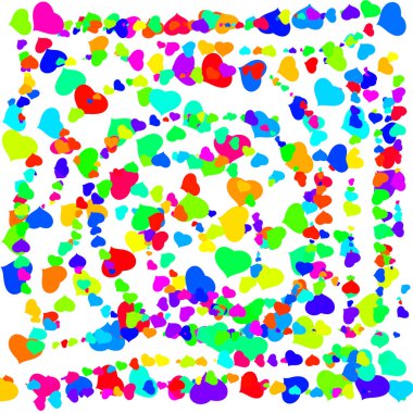 Beyaz arkaplanda renkli kalpler, soyut duvar kağıdı.