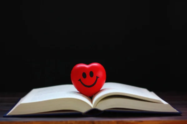 Red Smiling Heart Book Isolate Black Background Copy Space Love — Stock Photo, Image