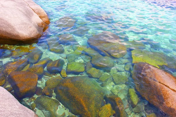 Природа Відображає Великий Малий Коричневий Камінь Пляжі Під Водою Абстрактний — стокове фото