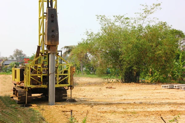 Piling Cranes Machine Working Construction Site — Stock Photo, Image