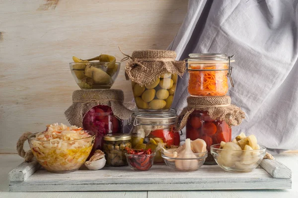 Homemade canned pickled and fermented vegetables for long-term s