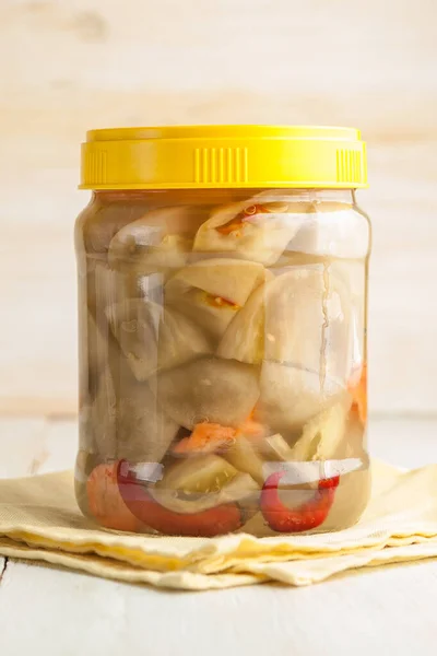 Homemade canned pickled and fermented vegetables for long-term s — 스톡 사진