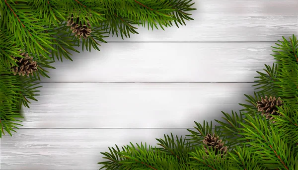 Ramas Perennes Sobre Mesa Madera Fondo Vacaciones Navidad Con Espacio —  Fotos de Stock