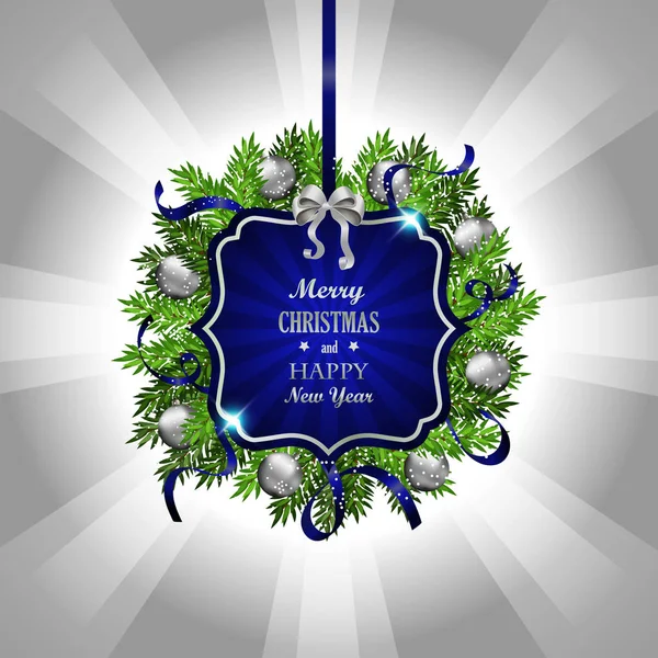 Hanging Christmas Blue Decoration Text Silver Background — Stock Photo, Image