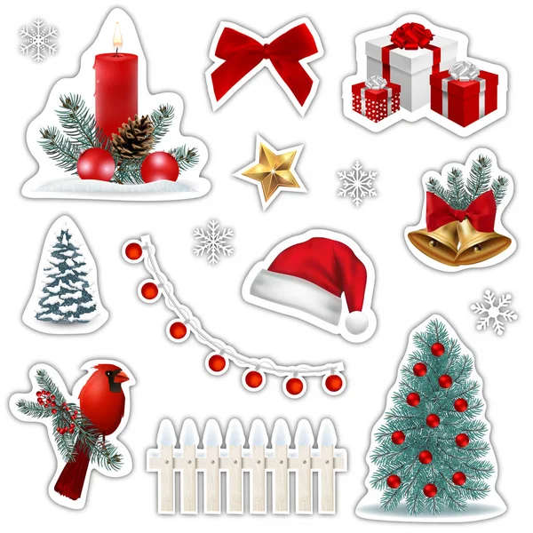 Weihnachtssticker Set Vorhanden Ausgeschnitten Urlaub Elemente Isoliert Auf Weißem Hintergrund — Stockfoto