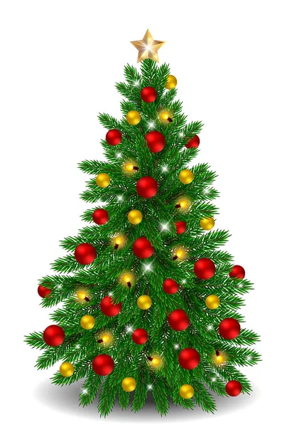 Árbol Navidad Decorado Realista Con Adornos Rojos Adornos Claros Aislados —  Fotos de Stock