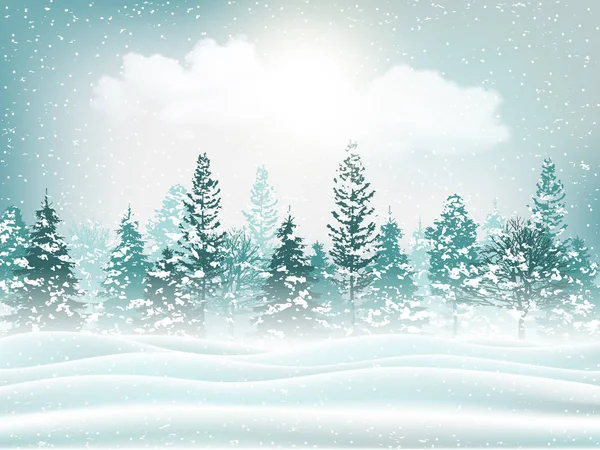 冬の森を背景に雪に覆われた雪原と針葉樹の木と季節の自然休暇の背景 — ストック写真