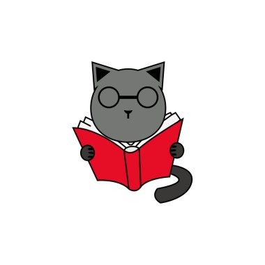 Kedi kitap vektörü ve illüstrasyon okuyor. kitap sembolü.