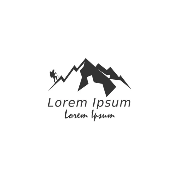 Tourist Climbs Mountain Symbol Travel Expedition Logo Hiking Logo Template — 스톡 벡터