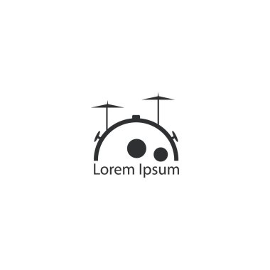 Davul Logosu Tasarım Şablonu. davul vektörü illüstrasyonu. Müzik mağazası logosu.