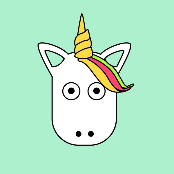 Cute Unicorn Wajah Head Vector Karakter Kartun Ilustrasi Desain Kartu - Stok Vektor
