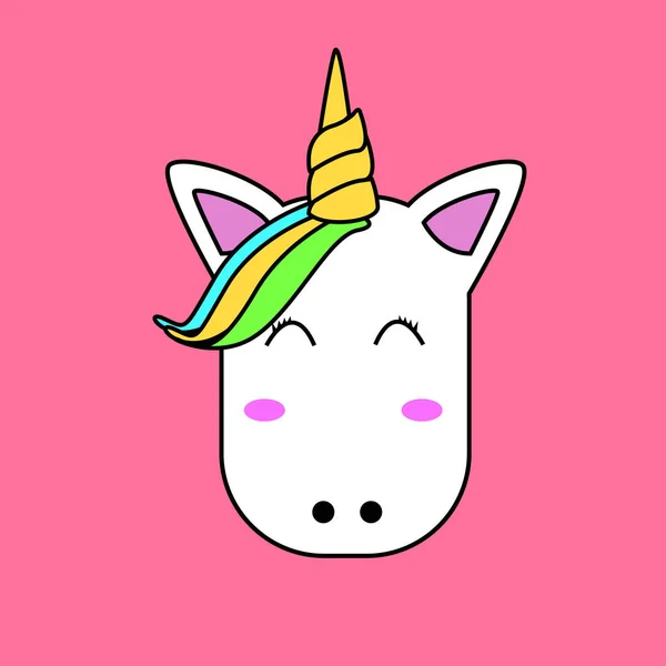 Cute Unicorn Wajah Head Vector Karakter Kartun Ilustrasi Desain Kartu - Stok Vektor