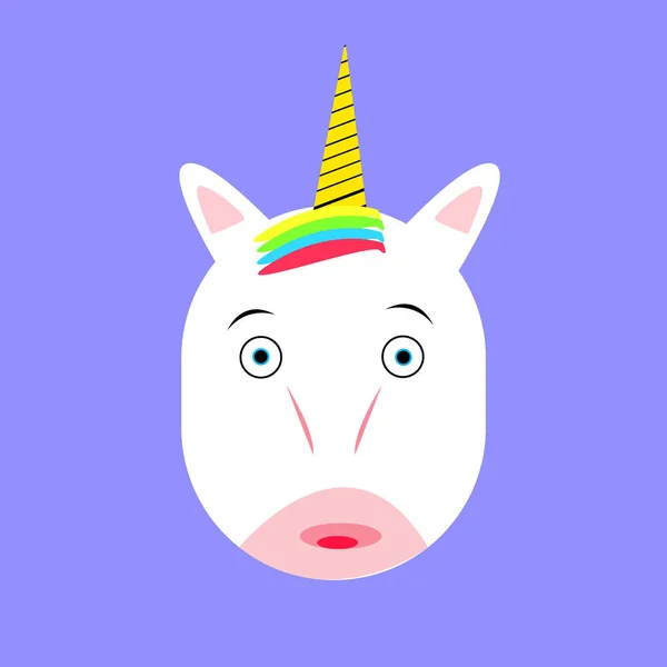 Mignon Visage Licorne Head Vector Dessin Animé Personnage Illustration Design — Image vectorielle