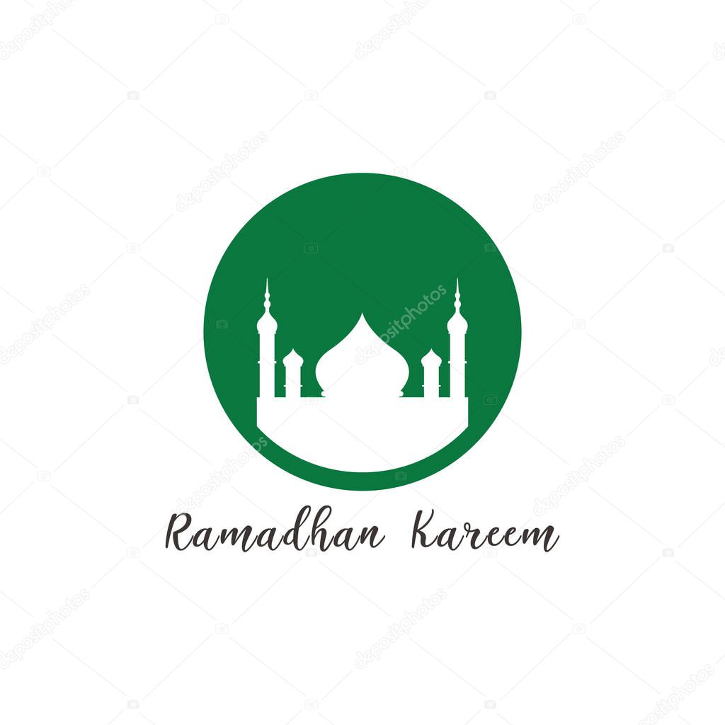 Vector illustration of ramadan kareem logo with a mosque at the moon. symbol icon.