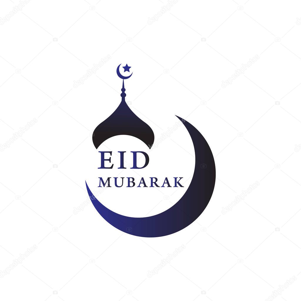 Eid mubarak logo design template. mosque symbol icon, Crescent moon logo design.