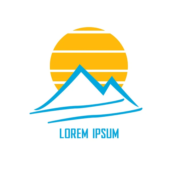Εικονογράφηση Διάνυσμα Βουνού Και Ηλιοβασιλέματος Χειμερινό Και Ηλιακό Λογότυπο — Διανυσματικό Αρχείο