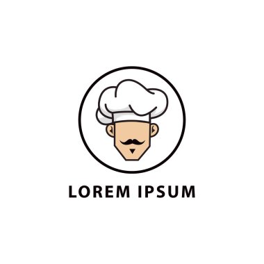 Şef logo vektör çizimi. Şapka logosu simgesi olan bir şef. yemek logosu, restoran logosu.