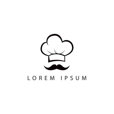 Şef logo vektör çizimi. Şapka logosu simgesi olan bir şef. yemek logosu, restoran logosu.