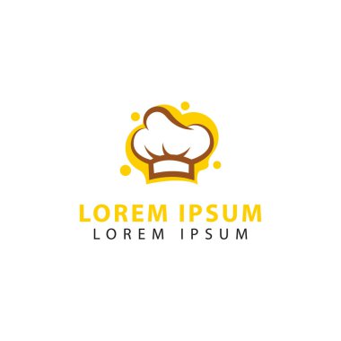 Şef şapka vektör logosu. Şef şapka logosu çizimi. Restoran logosu. yemek logosu