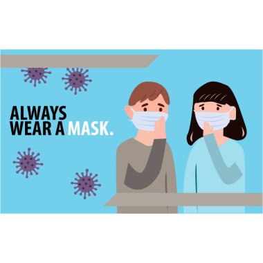 Temyiz posterleri virüslerin yayılmasını önlemek için maske kullanır. Maske kullanmanın vektör çizimi. Sembol simgesi. Hijyenik, ekipman. Düz tasarım.