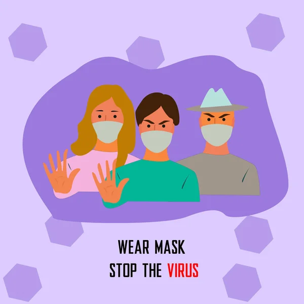 Los Carteles Apelación Usan Máscaras Para Prevenir Propagación Virus Ilustración — Vector de stock