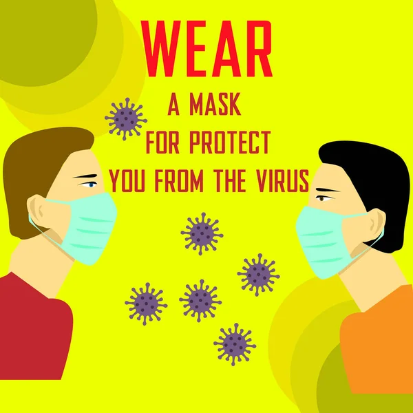 アピールポスターは ウイルスの拡散を防ぐためにマスクを使用します マスクのベクトル図です シンボルアイコン 衛生的 平面設計 — ストックベクタ