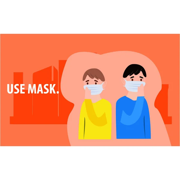 呼吁海报使用口罩来防止病毒的传播 使用口罩的矢量说明 符号图标 卫生设备 平面设计 — 图库矢量图片
