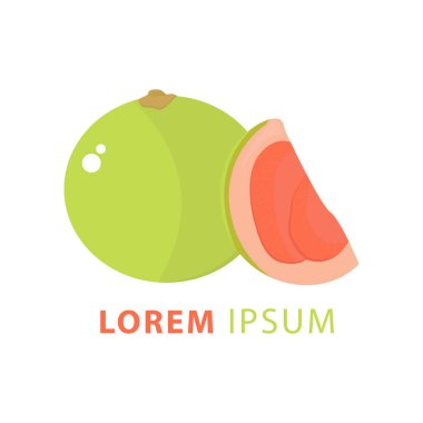 Soyut vektör illüstrasyon logosu olgun meyve aroması, yeşil yaprak, yarım greyfurt dilimi. 