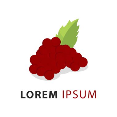 Beyaz arka planda yaprakları olan soyut üzüm. Kırmızı üzüm logosu tasarımı. 