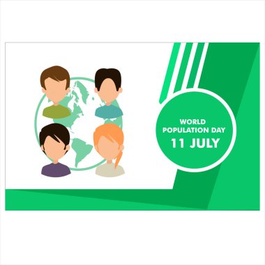 Vektör illüstrasyon, afiş ya da dünya nüfus gününün posteri. İnsanlar Globe 'un etrafını sardı..