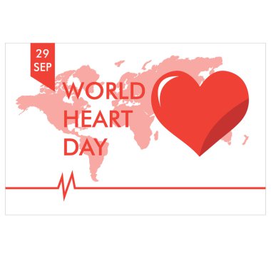 Dünya Kalp Günü Geçmişi 'nin vektör illüstrasyonu. Dünya yürek günü posteri, afişi.