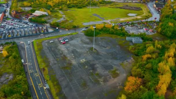Flygbilder av Meadowhall-parkeringsplatser efter översvämningen den 7 november när River Don sprängde sina stränder i Sheffield, Yorkshire, Storbritannien. — Stockvideo