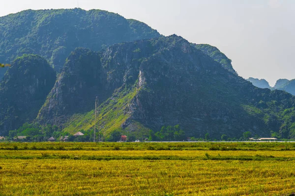Hermoso atardecer sobre el paisaje vietnamita desde las pintorescas cuevas de Mua y la estatua del dragón en Tam Coc, Ninh Binh, Vietnam —  Fotos de Stock