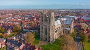 Beverley Minster 'ın 2019 sonbaharındaki hava manzarası, Yorkshire Uk