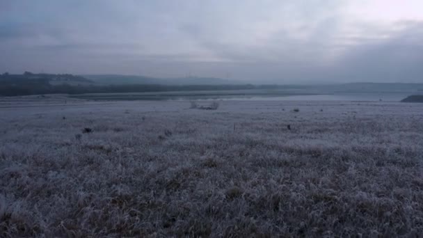 Soğuk kış sabahlarında Waverley Gölleri 'nin üzerinde güzel bir hava görüntüsü var. İnsanlar gölün etrafında sabah yürüyüşü yapıyor. — Stok video