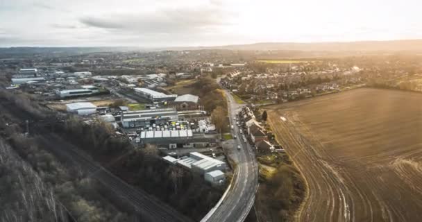 Aerial drone timelapse του Sheffield City, South Yorkshire κατά τη διάρκεια του ηλιοβασιλέματος το χειμώνα με drone — Αρχείο Βίντεο