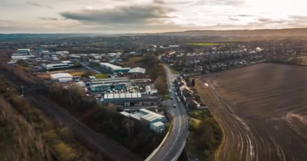 Aerial drone timelapse of Sheffield City, South Yorkshire during sunset in Winter with a drone — Stock Video