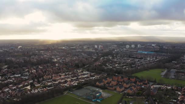 Aerial 4K footage of Chester, Cheshire, Northern UK during December 2019 with beautiful clouds. Shot on Christmas day — Stock Video