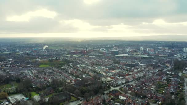 Aerial 4K footage of Chester, Cheshire, Northern UK during December 2019 with beautiful clouds. Shot on Christmas day — Stock Video