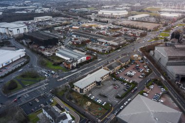 Sheffield, Uk - 16 Aralık 2019: Hava manzaralı Sheffield arenayı, sinema dünyasını, demirhane ustalarını, smitleri ve diğer ticari binaları gösteriyor