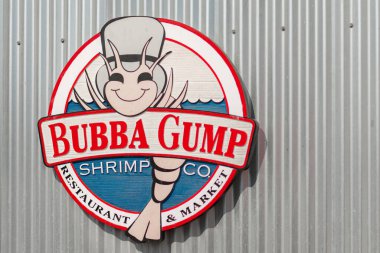 LA, USA - 30th October 2018: The Bubba Gump Shrimp Co sign on Santa Monica Pier, LA