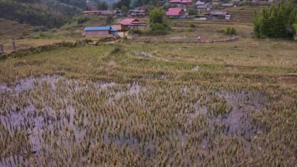 Cat Ba Köyü, Sapa 'nın güneyinde, Vietnam' ın kuzey dağlarında. Hava görüntüleri Ekim 2019 'da bir İHA' da kaydedildi. — Stok video