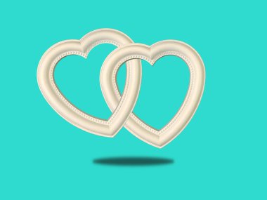 İki kalp birbirine bağlı, izole bir arkaplanda. Beyaz kalpler sonsuza dek birlikte. Sevgililer Günü kavramı, iki kalbin ilişkisi..