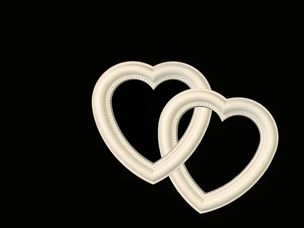 İki kalp birbirine bağlı, izole bir arkaplanda. Beyaz kalpler sonsuza dek birlikte. Sevgililer Günü kavramı, iki kalbin ilişkisi.. — Stok fotoğraf