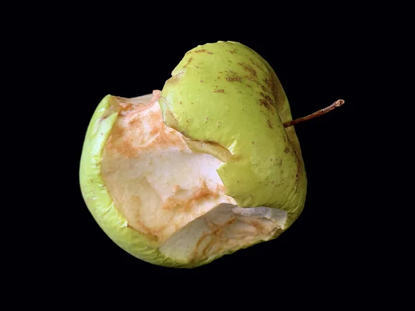 Manzana Verde Picada Sobre Fondo Negro Viejos Frutos Estropeados Sobre —  Fotos de Stock