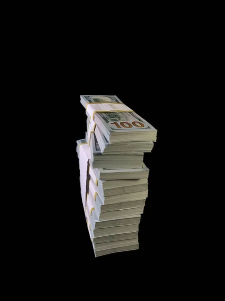 Montón Paquetes Dólares Americanos Sobre Fondo Negro Montón Billetes Cien —  Fotos de Stock