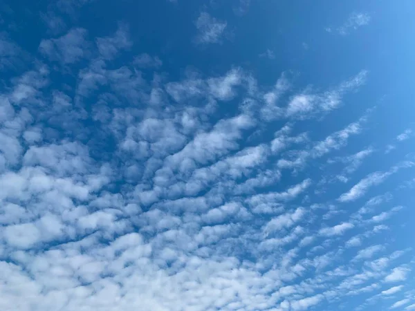 Modrá Krásná Obloha Bílé Mraky Jasné Počasí Krásný Kontrast Zamračené — Stock fotografie
