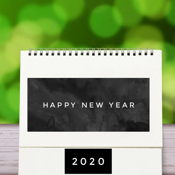 Szczęśliwego Nowego Roku 2020 Format kalendarza Dobry na nowy rok.Pokrycie dziennika biznesowego na 2020 z życzeniami. Wzór broszury, karta, baner. Zielone abstrakcyjne tło. — Zdjęcie stockowe
