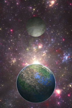 Derin uzay exoplanet illüstrasyon, sunrise fantezi yabancı gezegenin üzerinde