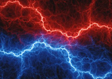 Kırmızı ve mavi elektrik Lightning'ler, soyut plazma